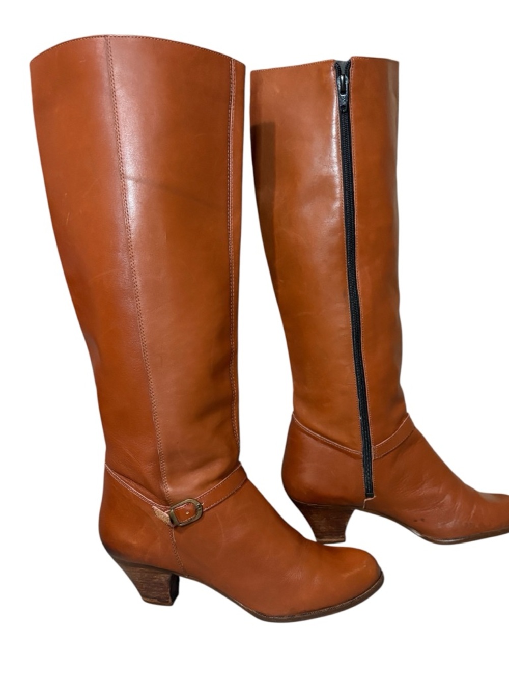 Coralli Brazil Leather Knee High Riding Boots Brown Buckle Block Heel size 9